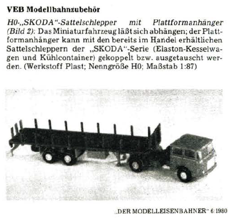 Внешний вид кода 706 трактор Шкода с прицепной платформой от фабрики Permot из der modelleisenbahner 6/80 
