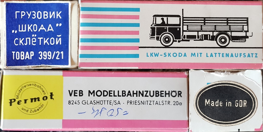  Ранняя упаковка (коробка) Permot Skoda LKW mit Lattenaufsatz с 1973 по 1974 год (ГРУЗОВИК ШКОДА СКЛЁТКОЙ ТОВАР 399/21)